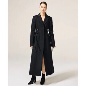 NEW ADEAM Trench Coat Full Length Wool Women’s 4 Black Harness Luxury Minimalist